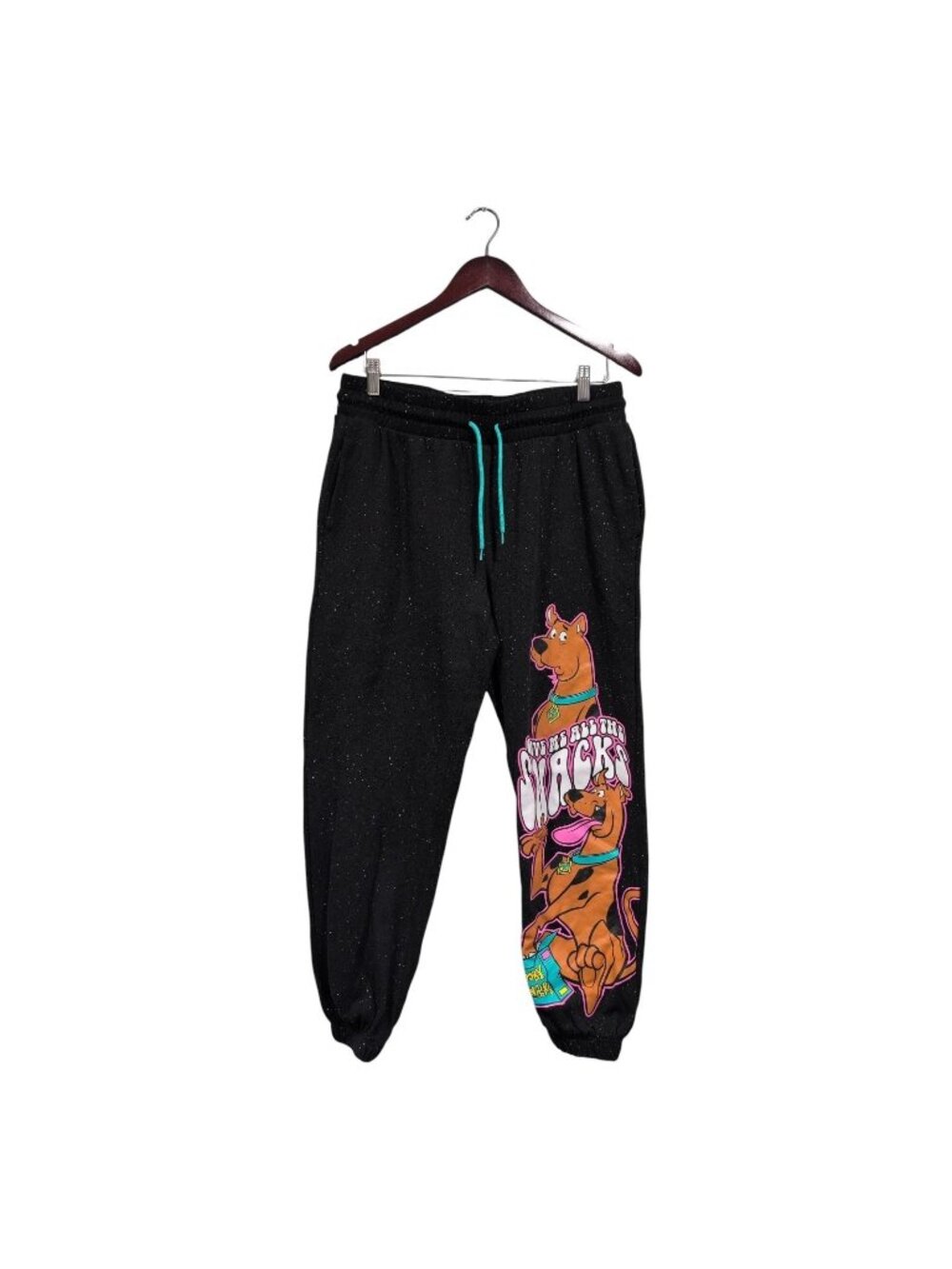 Scooby Doo Pants Women's Size L Black Sweatpants Tie Waist Speckled Lounge